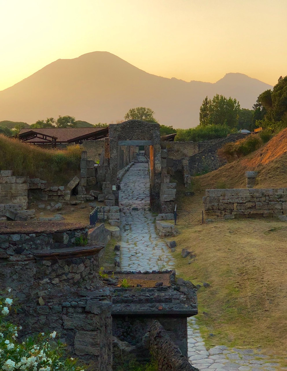 Image of Pompeii's ruins in the morning sunlight.
